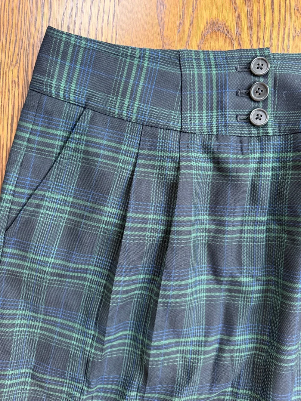 J. Crew Wool Blend Preppy Office Casual Green and Blue Plaid Skirt